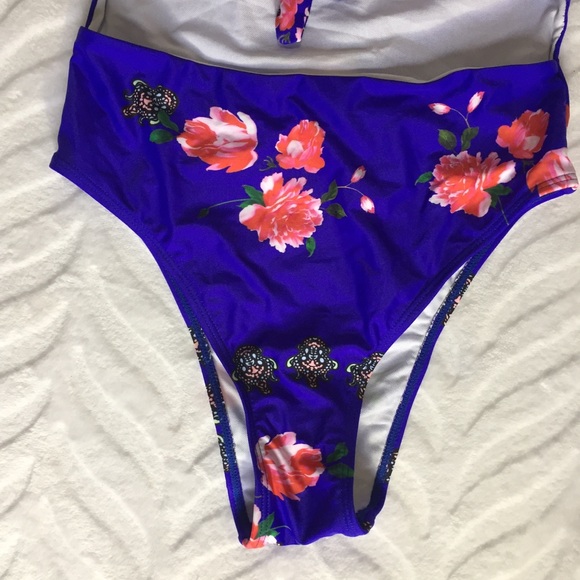 Blue Floral One-Piece Swimsuit High Waist Royal - Picture 4 of 9